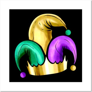 Purple, Yellow Golden And Green Jester Hat For Mardi Gras Posters and Art